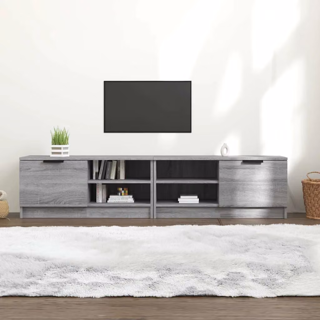 Set di 2 mobili TV moderni vidaXL in legno multistrato e MDF, colore grigio, L 80 cm x P 35 cm x H 36,5 cm
