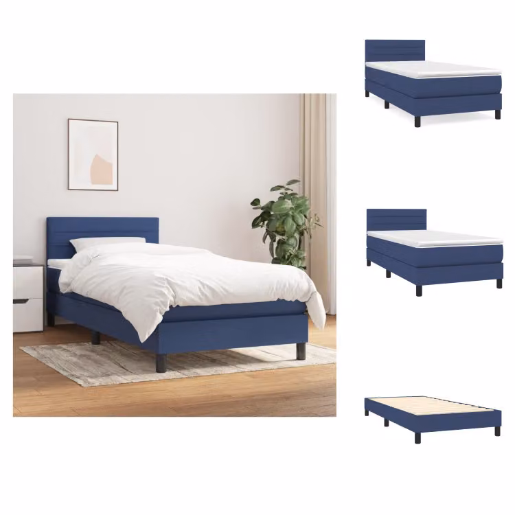 vidaXL Letto a molle con materasso blu 80x200 cm in tessuto - Letti & strutture letto
