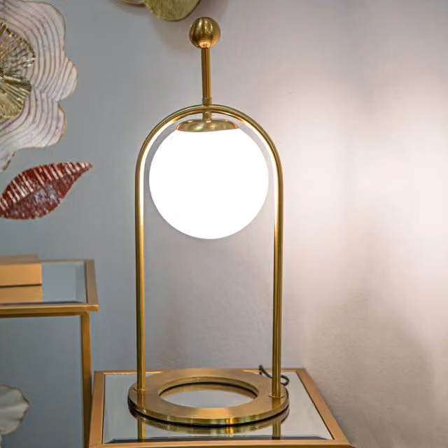 Andong, Lampada da Tavolo Moderna in Vetro e Metallo, Bianco e Oro, H: 21 cm, L: 21 cm, P: 1 cm