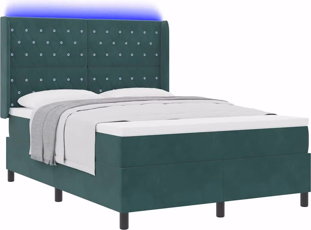 Letto a molle con strisce LED Verde 140 x 190 cm Velluto