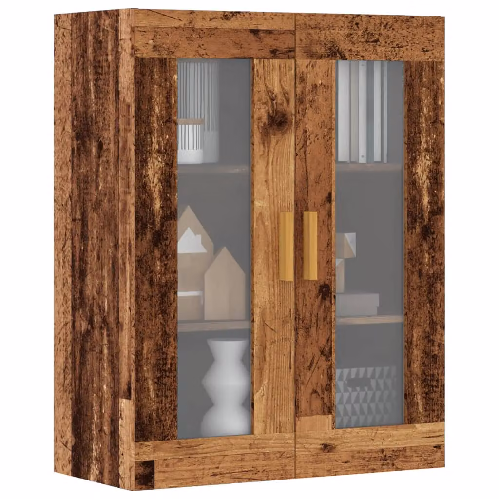 Armadietto Pensile da Parete vidaXL in Legno Antico Marrone con Ante in Vetro L: 69,5 cm, P: 34 cm, H: 90 cm