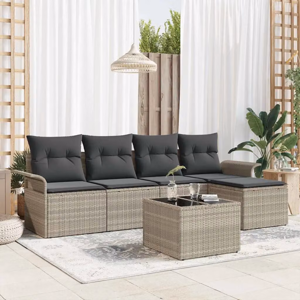 Set Divano da Giardino Moderno vidaXL in Polyrattan Grigio Chiaro, 6 Pezzi