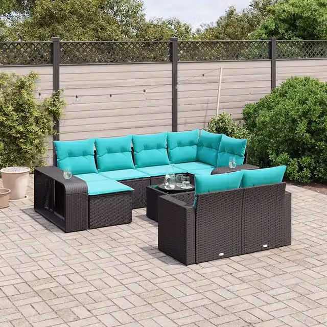 Set Divani da Giardino 11 pz con Cuscini Nero in Polyrattan 3228907