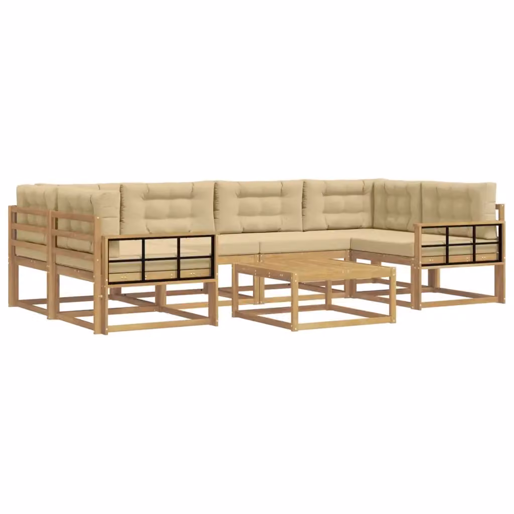 Set di divani da esterno a L con tavolino vidaXL in legno di acacia, Bianco, Beige e Marrone – 2