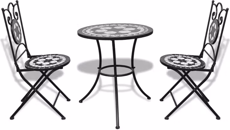 Set da Bistrot 3 pz in Piastrelle di Ceramica Nero e Bianco