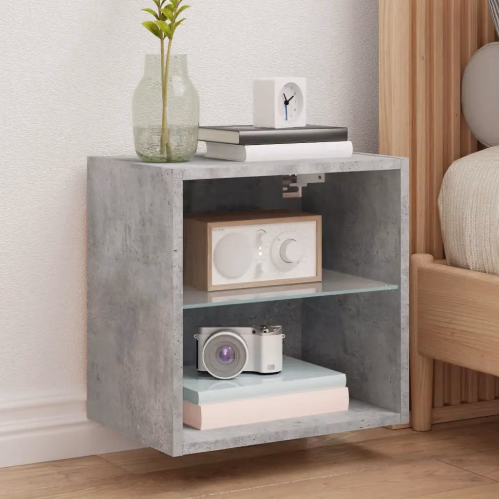 vidaXL Comodino da parete con luci LED integrata in legno MDF Grigio opaco