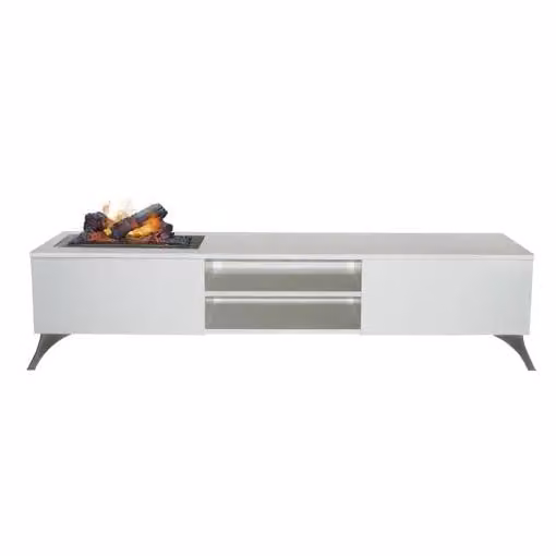 Mobili TV Xaralyn - Elin E - legno bianco - caminetto a vapore acqueo Opti-Myst - mediawall - caminetto elettrico decorativo con mobili