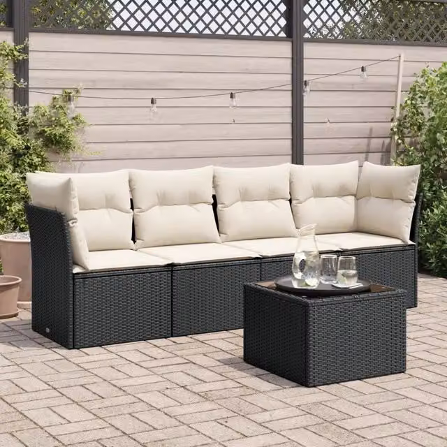 Set Divani da Giardino 5 pz con Cuscini in Polyrattan Nero 3217236