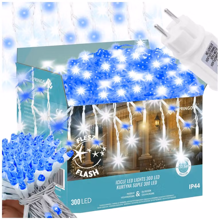 SPRINGOS Catena luminosa 300 LED 14,5 m Blu Funzione lampeggiante Alimentazione