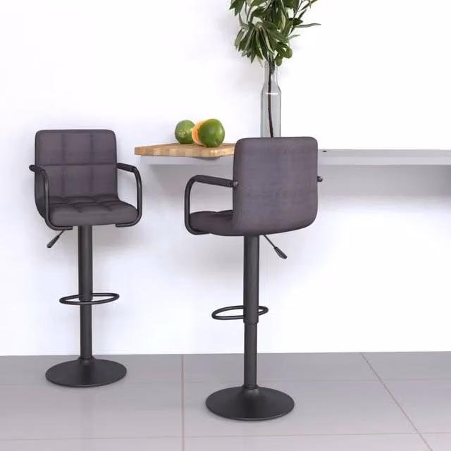 Set di 2 sgabelli da bar vidaXL girevoli a 360 gradi in tessuto grigio e nero con struttura in metallo e plastica per soggiorno e sala da pranzo