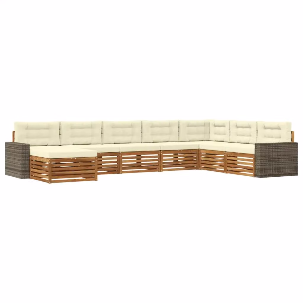 Set di divani da esterno a L con ottoman vidaXL in legno di acacia, 8 pezzi, beige e bianco – 2
