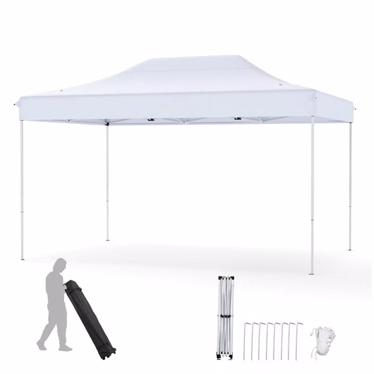 COSTWAY 3x4,5m gazebo pieghevole, gazebo pop up regolabile in altezza con borsa a rotelle, 4 corde e 8 picchetti, gazebo da giardino tenda da giardino impermeabile bianco