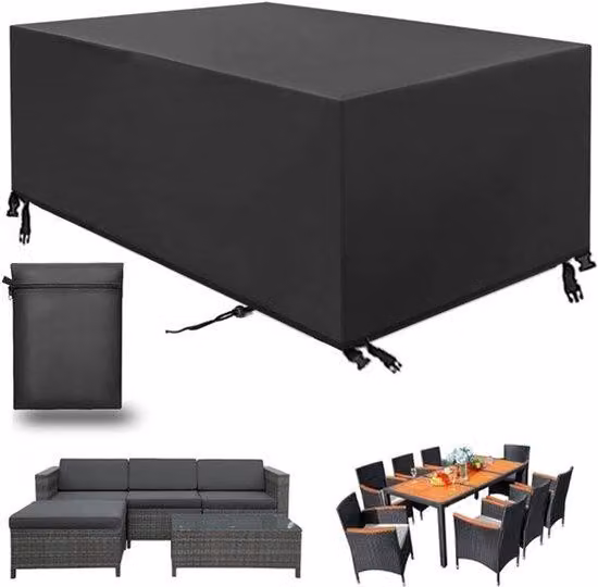 Copertura protettiva impermeabile per mobili da giardino, resistente alle intemperie invernali e ai raggi UV, realizzata in tessuto Oxford 600D, per tavolo (colore nero, dimensioni 170 x 94 x 70 cm)