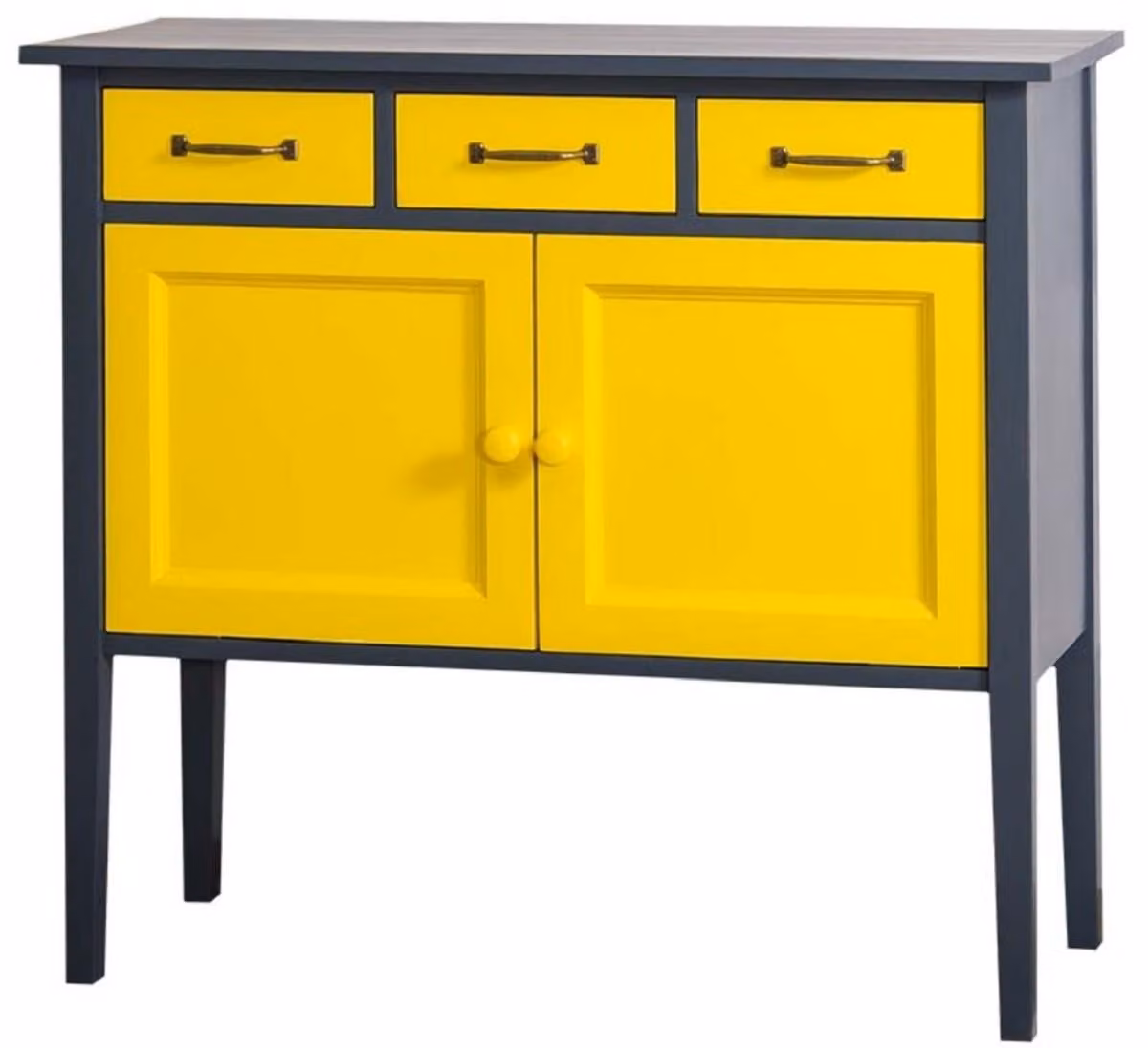Casa Padrino cassettiera in stile country con 3 cassetti e 2 ante grigio scuro / giallo 100 x 41 x h. 90 cm - Mobili in stile country