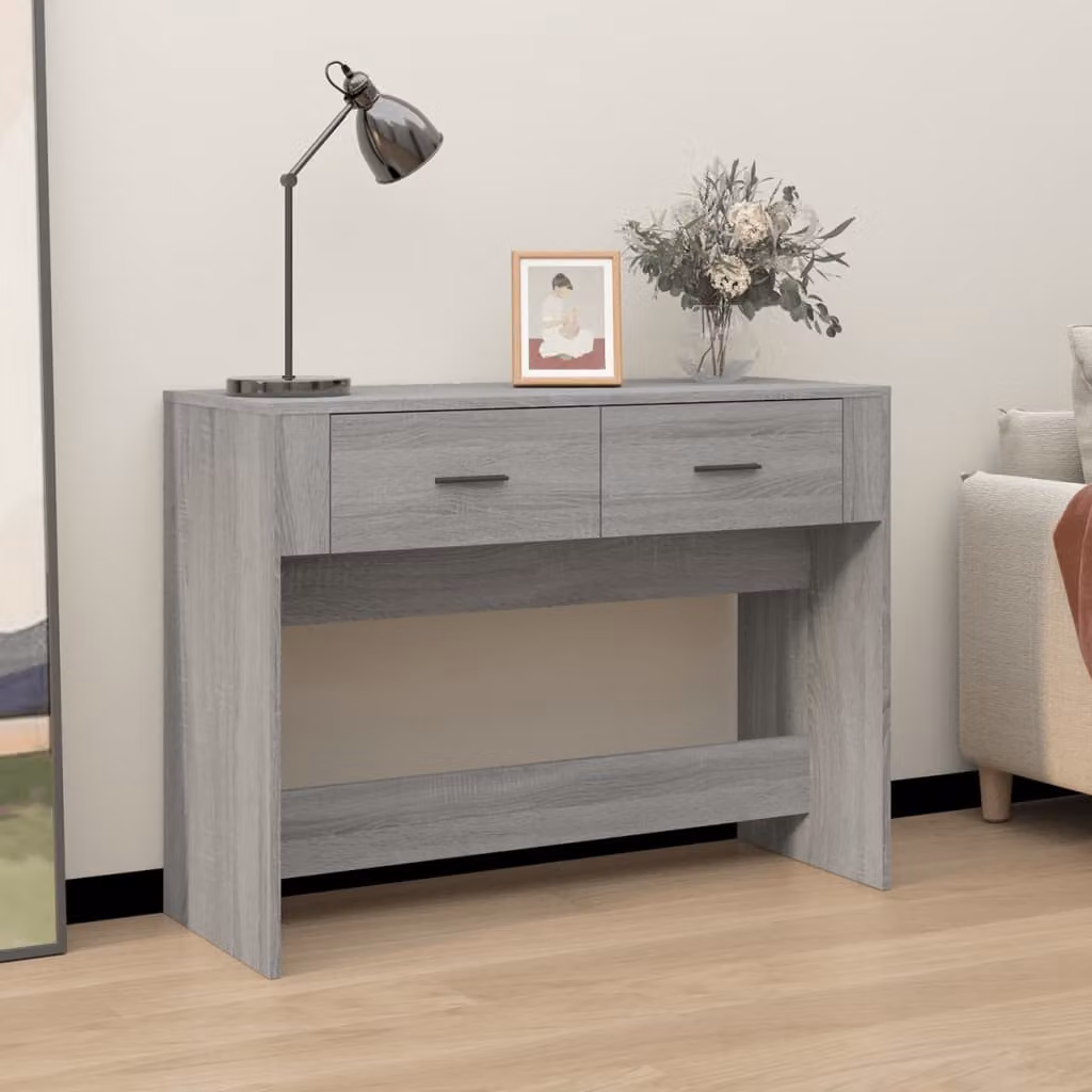 vidaXL Tavolo Consolle Moderno in Legno Multistrato e MDF Grigio L: 100 cm, P: 39 cm, H: 75 cm