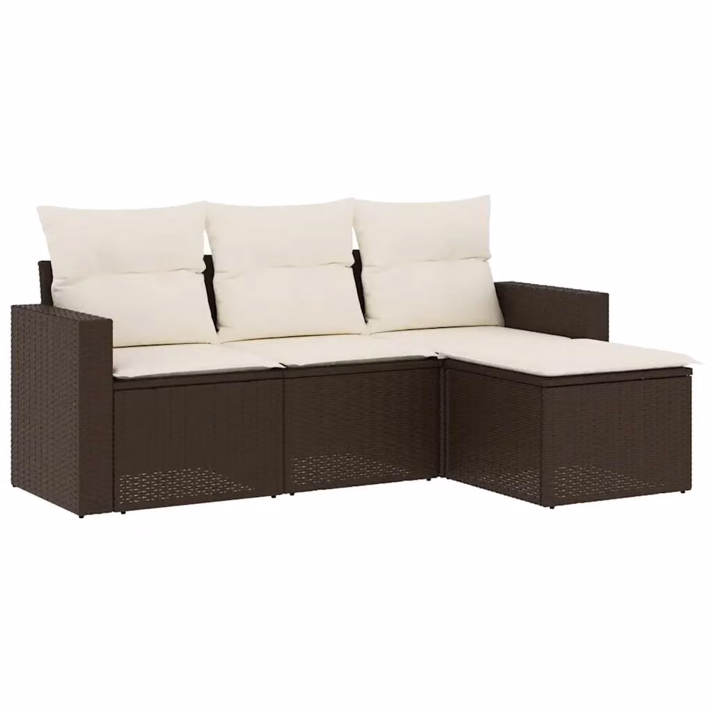 vidaXL Set Divano da Giardino a L 4 pz in Polyrattan Marrone e Bianco con Cuscini Imbottiti e Coperture Rimosse – 2
