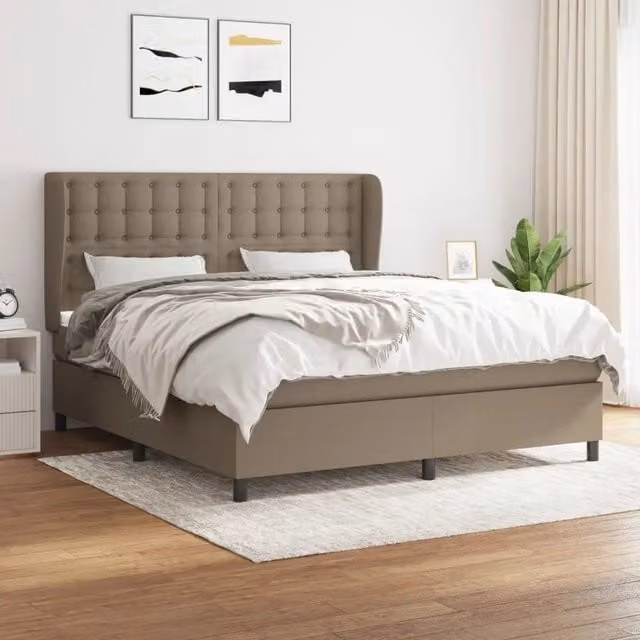 Letto Ibrido vidaXL con Giroletto a Molle e Materasso in Tessuto Beige e Bianco L/P/H: 203 x 183 x 128 cm