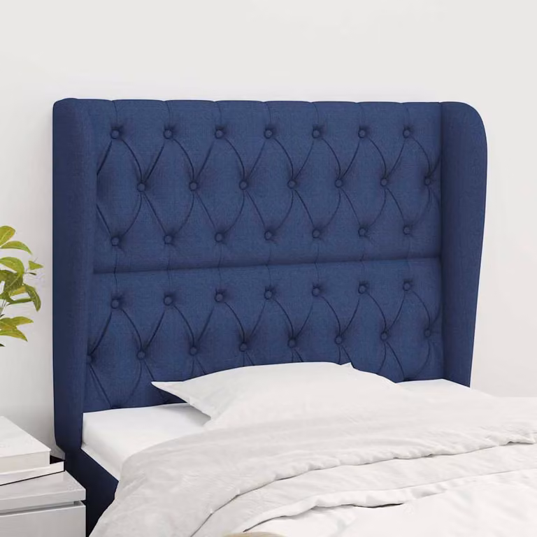 Testiera ad orecchio vidaXL in tessuto blu con struttura in legno L: 103 cm, P: 23 cm, H: 118/128 cm