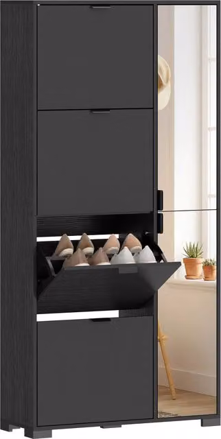 Scarpiera con Specchio e Cassetti ¨C Minimal ¨C Nero 16 Paia