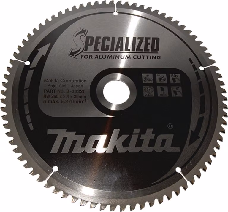 Lama per sega circolare Makita, SPECIALIZED 260 x 30 mm - 80 denti - alluminio