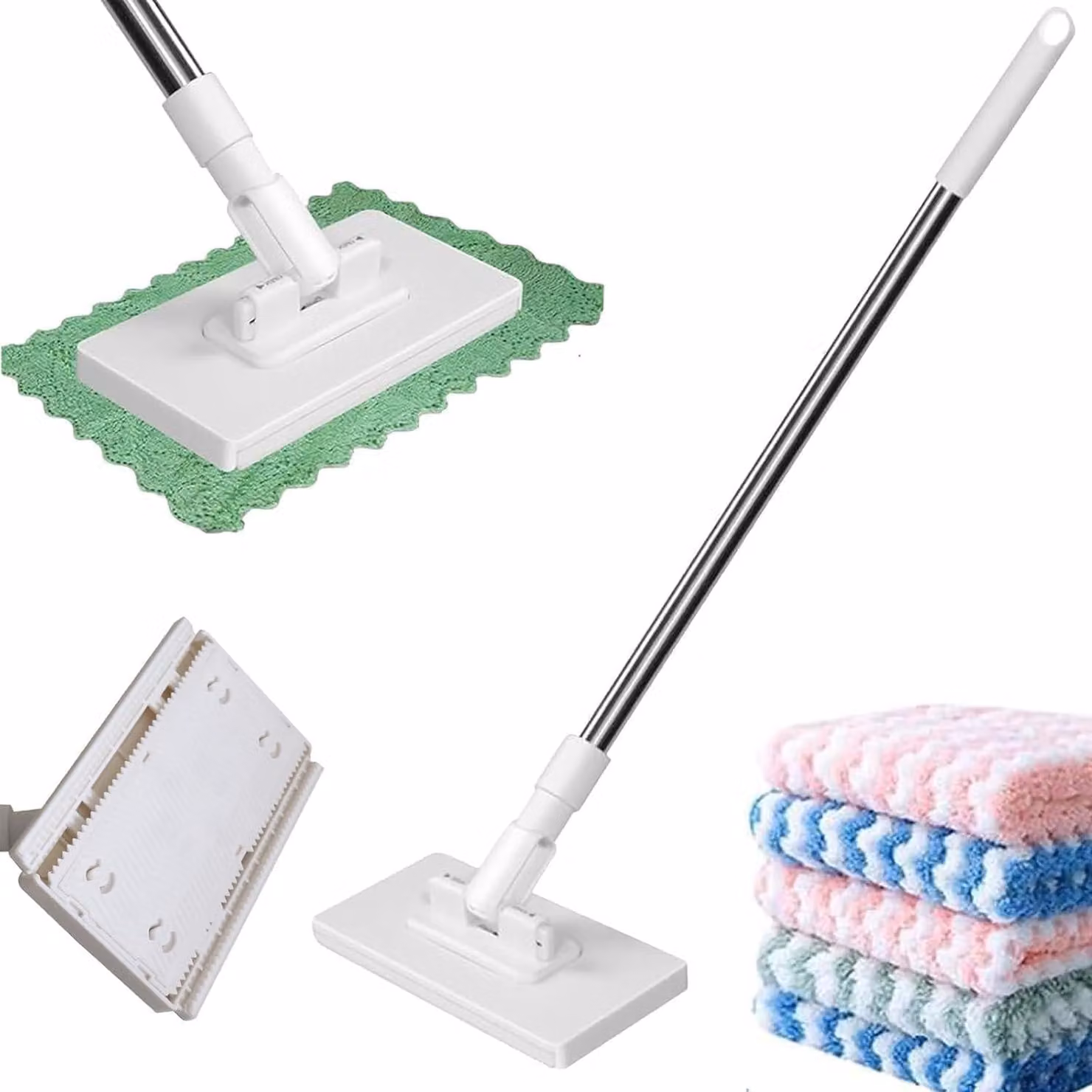 Mini mop a mani libere con sistema di sostituzione del panno, 4 panni inclusi, girevole