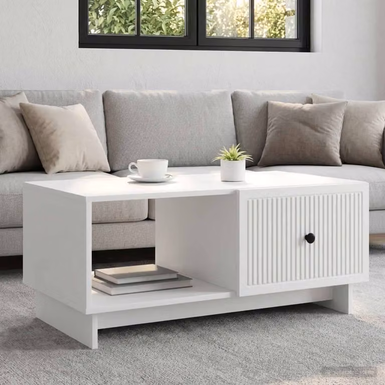 vidaXL Tavolino da salotto rettangolare Bianco L: 90 cm, P: 50 cm, H: 40 cm in legno ingegnerizzato e metallo