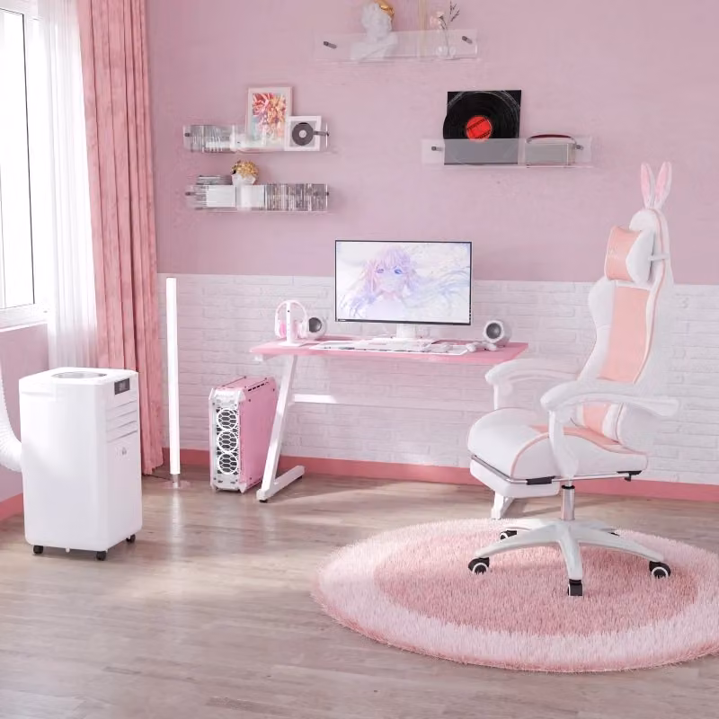 Sedia da gaming reclinabile rosa in similpelle con poggiapiedi, poggiatesta e braccioli, altezza regolabile, L/P/H: 63 x 65 x 136-142 cm – 2