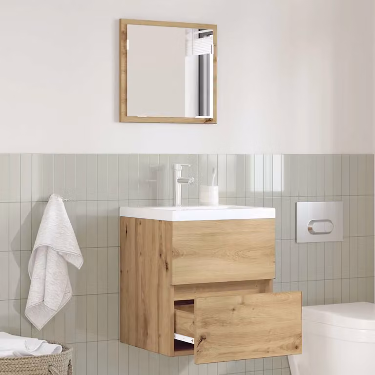 Mobile da bagno vidaXL in legno rovere marrone con specchio e cassetti L/P/H: 41 x 38,5 x 45 cm