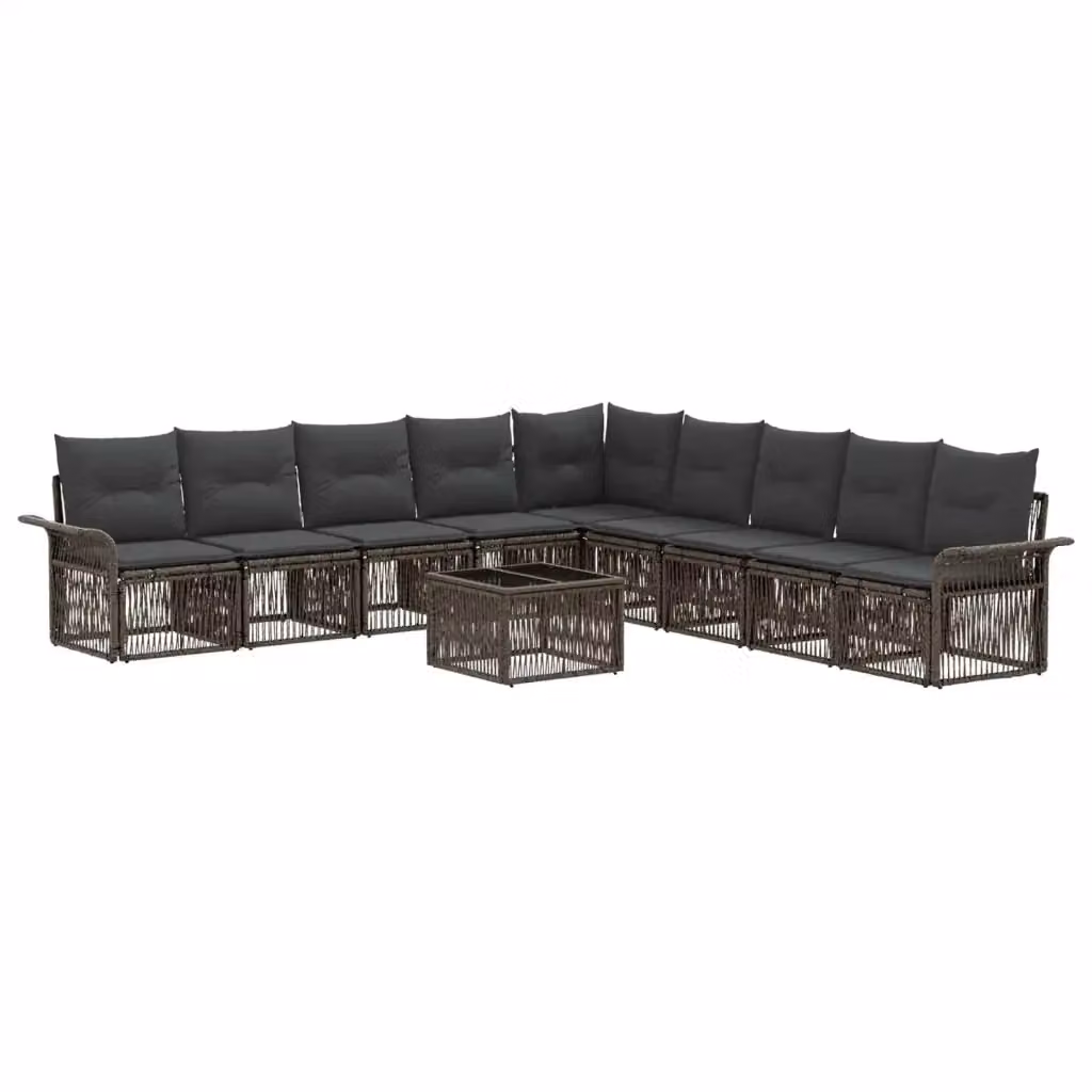 Set Divano da Giardino 10 Pezzi vidaXL Grigio con Poltroncina, Elementi Angolari e Tavolino da Caffè in Polyrattan e Acciaio con Cuscini Inclusi – 2