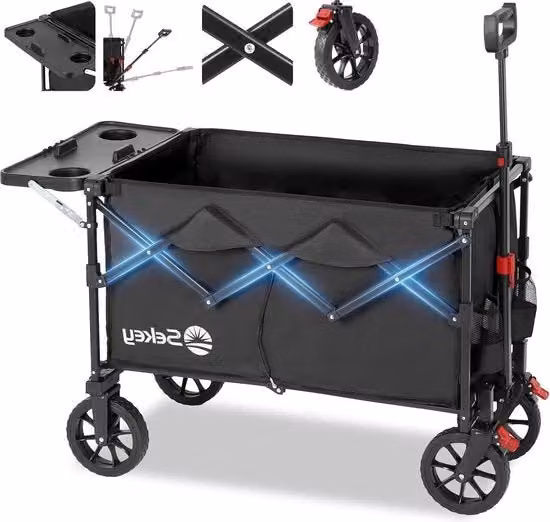 Carrello da spiaggia pieghevole con tavolo ripiegabile - 150L 150KG - carrello da spiaggia con freni - SE3012 Nero Carrello da spiaggia