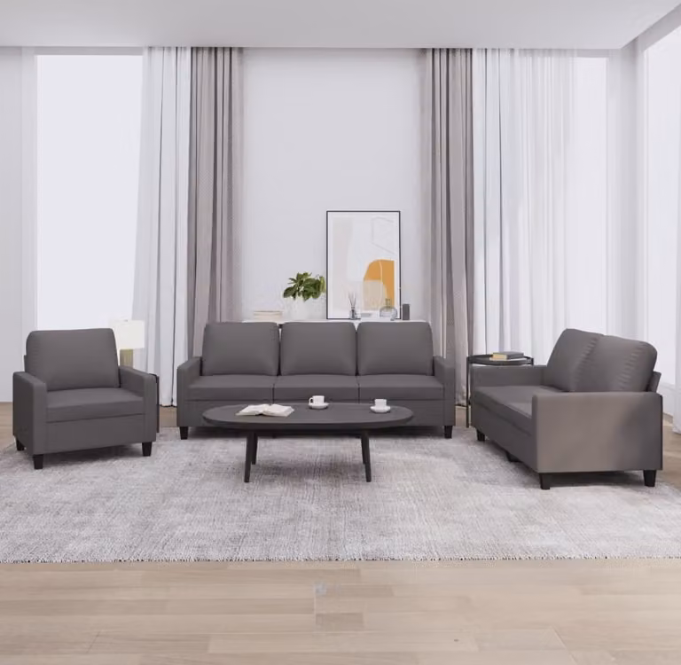 Maison Exclusive - Set divano 3 pezzi con cuscini, grigio, ecopelle