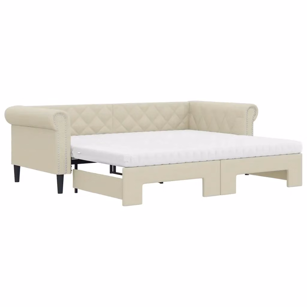 Divano Letto Estraibile vidaXL in Similpelle Beige con Materasso 90x200 cm – 2