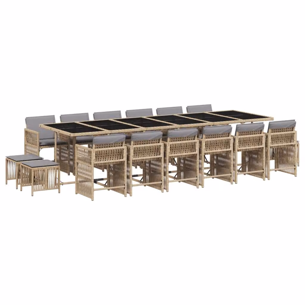 Set Pranzo da Giardino 17 pz con Cuscini Beige Misto Polyrattan