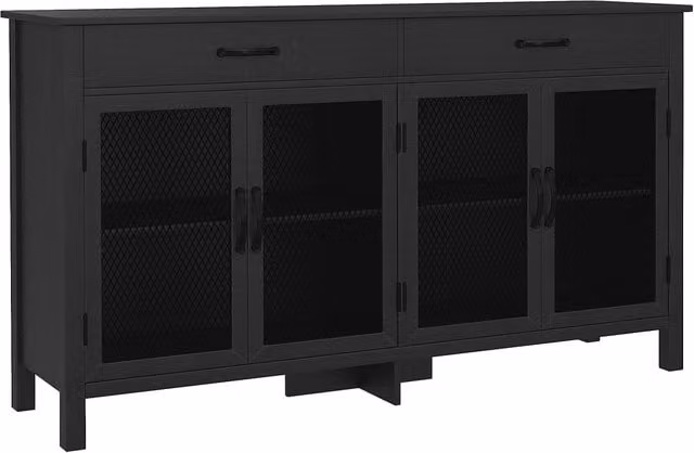 Credenza Industriale 4 Ante 2 Cassetti ¨C Xylo ¨C Nero Metallo Legno 150x40x85cm