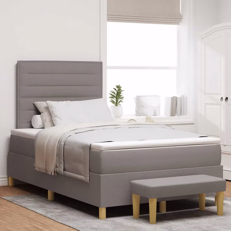 Letto a molle con testiera Talpa vidaXL in tessuto, disponibile in beige o grigio, L: 120 cm, P: 200 cm, H: 128 cm