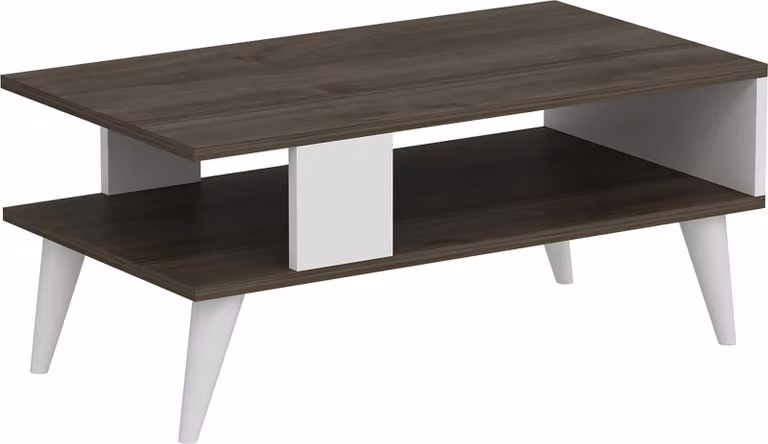 In And OutdoorMatch Tavolino elegante Kali - 40x90x45 cm - Colore bianco e noce - Legno - Truciolato - Design moderno