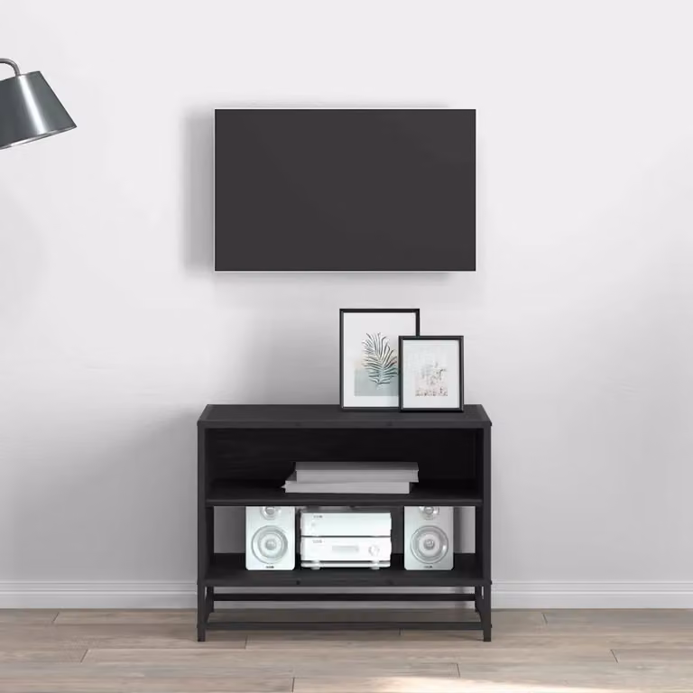 Unità TV moderna vidaXL in legno e metallo, colore nero e rovere, L 61 x P 40 x H 46 cm