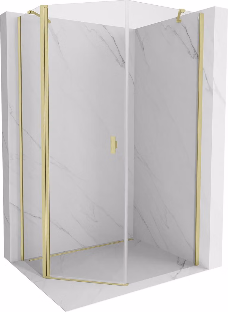 Mexen Mist cabina doccia pentagonale asimmetrica apribile 80 x 100 cm, trasparente, oro spazzolato - 8A8-080-100-55-00