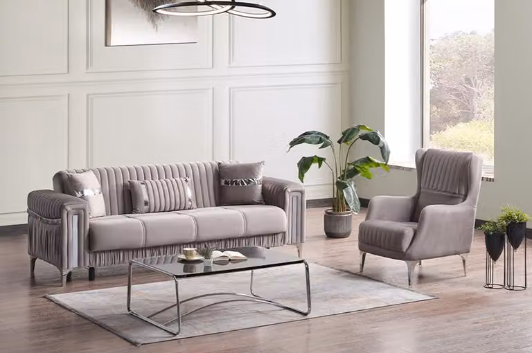 Wohnzimmer Sofagarnitur Dreisitzer Grau Couch Set Sofa 3 Sitzer Luxus Sessel