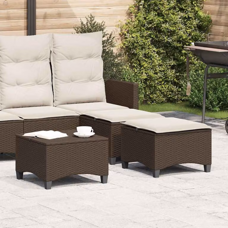 Set di 2 sgabelli da giardino vidaXL in polyrattan marrone con cuscini, L/P/H: 55 x 55 x 36 cm