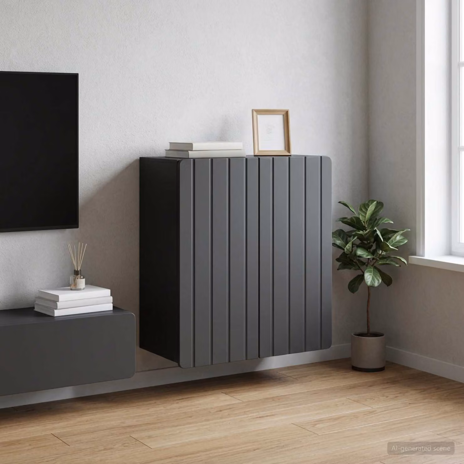 Mobiletto a muro moderno vidaXL in MDF nero opaco L: 59 cm, P: 31 cm, H: 64 cm