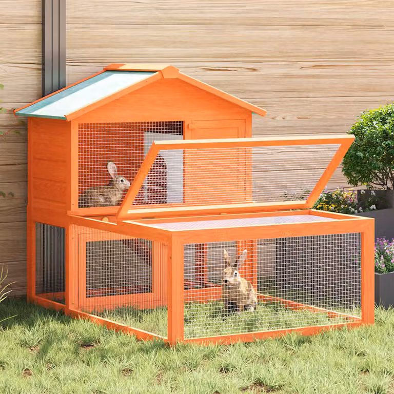 vidaXL Conigliera all'Aperto in Legno di Abete Laccato per Animali Piccoli