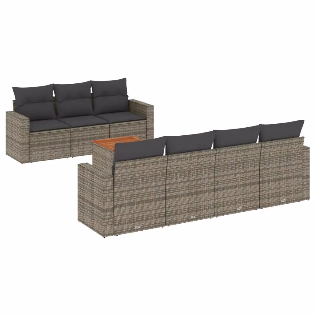 vidaXL Set Divano da Giardino 8 pz con Cuscini Grigio e Marrone in Polyrattan e Acciaio – 2