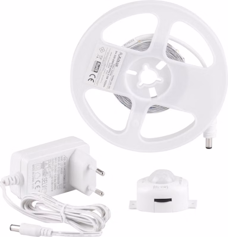 Set LED a striscia 12 V, 2 m, con alimentatore e sensore PIR, 4000 K, IP20, 316394 Polux