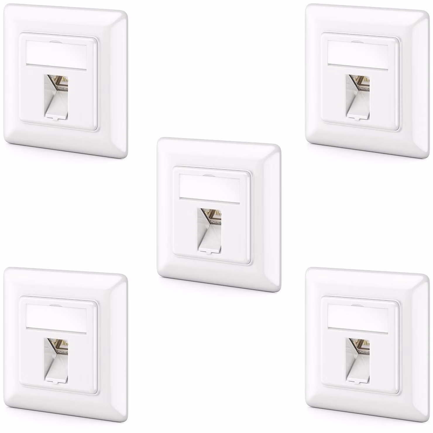deleyCON, presa di rete CAT6a da incasso, connettore RJ45 Keystone, 10 Gbps, 5 pezzi - Bianco – Set composto da 5 prese di rete e 5 connettori Keystone