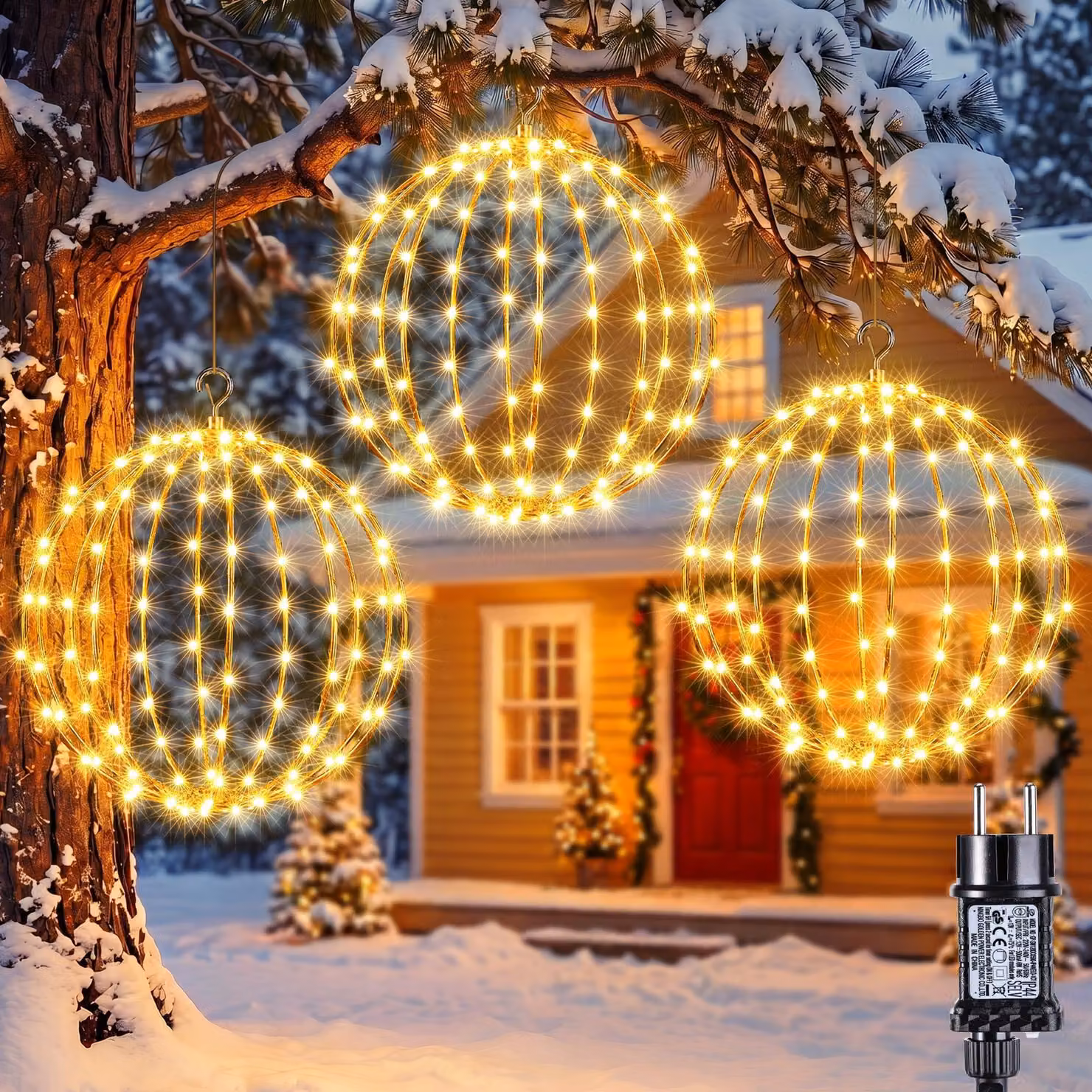Catena luminosa a LED con luci a forma di sfera, 30 cm, luce bianco caldo, 1 pezzo, alimentazione a corrente di rete