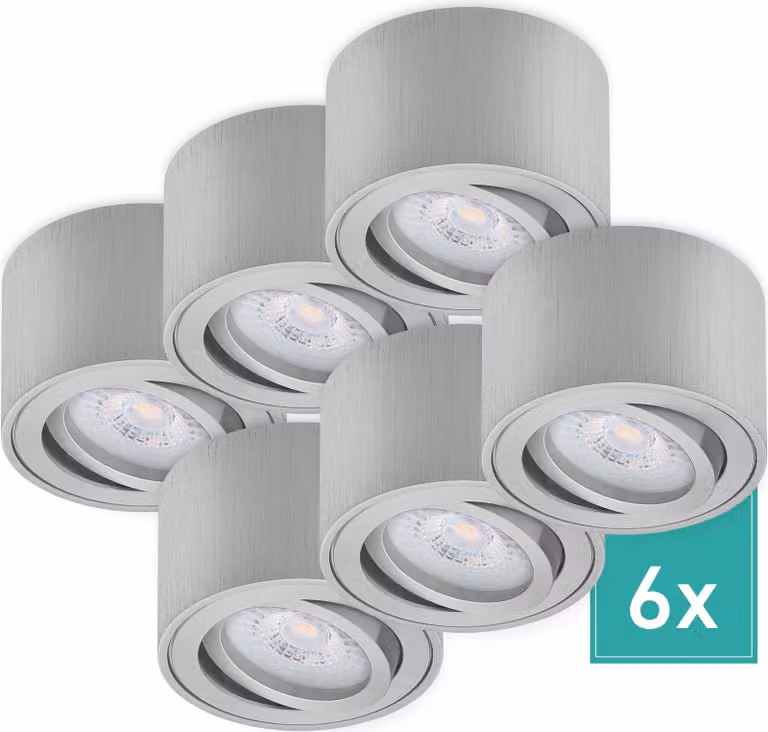 set di 6 faretti da superficie Oktaplex in alluminio piatti e inclinabili incl. modulo LED 2700K bianco caldo - faretto da superficie in alluminio spazzolato