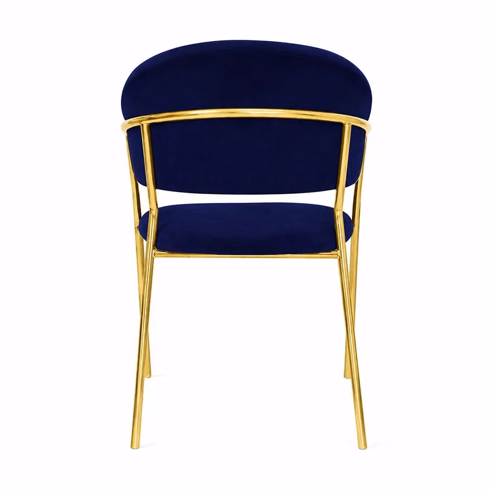 Set da 2 sedie da sala da pranzo Aurelia in velluto blu notte con gambe in metallo dorato lucido – 2