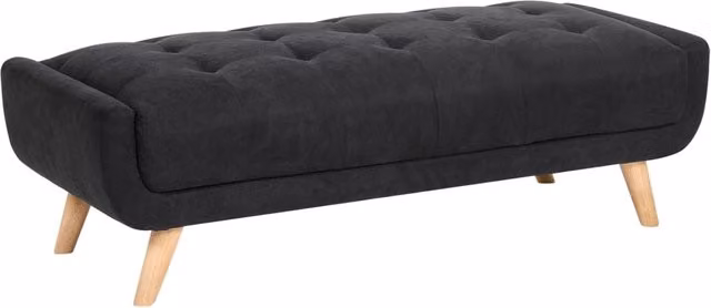 Pouf rettangolare in tessuto nero stile retrò per soggiorno con gambe in legno