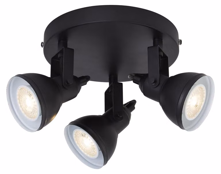 Plafoniera Tonda Contemporanea Focus Spotlight Acciaio Bianco Nero 3 Luci Gu10